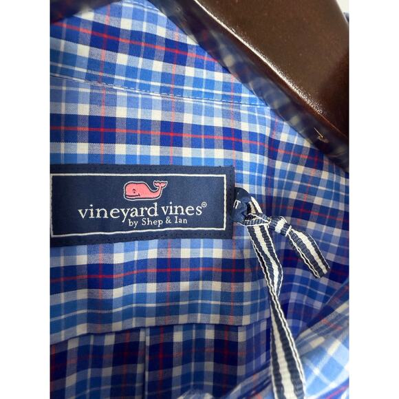 Vineyard Vines Men's Tattersall Classic Fit Poplin Button-Down Shirt Blue Sz XL - Picture 9 of 11